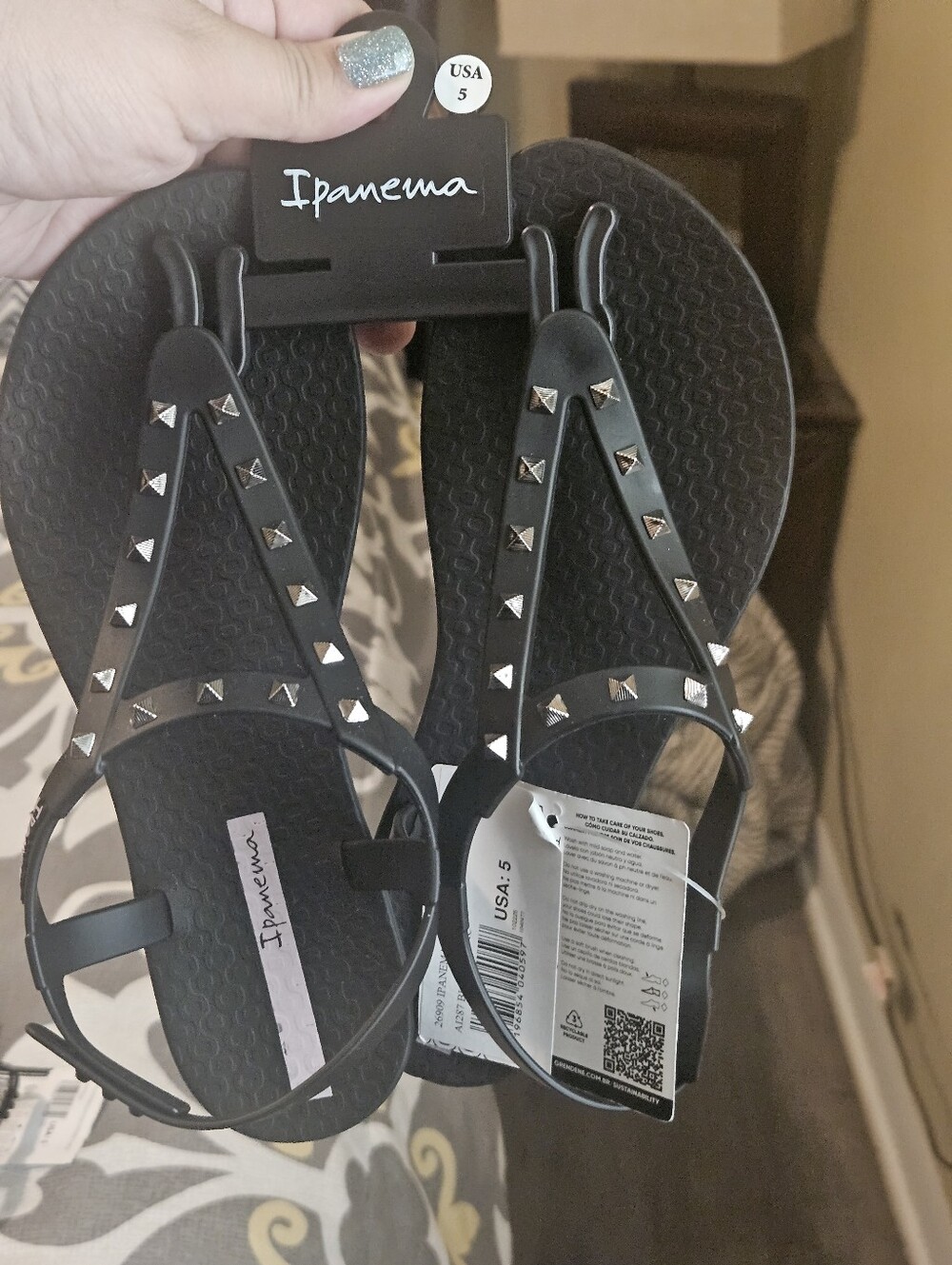 Ipanema Black Studded T-Strap Sandals